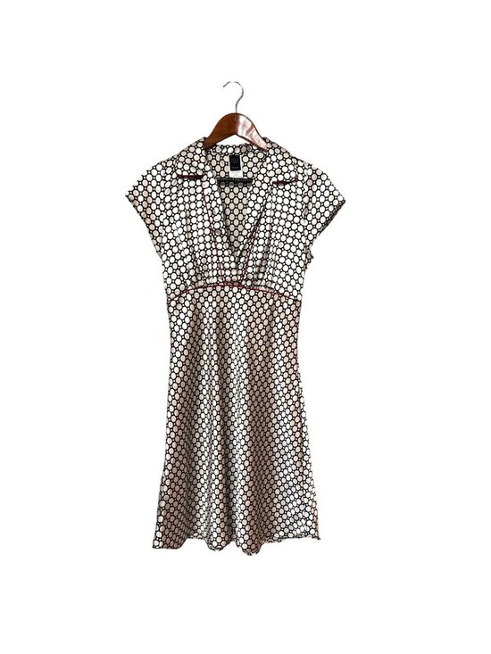 Wrapper Dresses & Skirts - Vtg Polka Dot Cap Sleeve Satin Dress With Red Trim - Medium slinky Retro